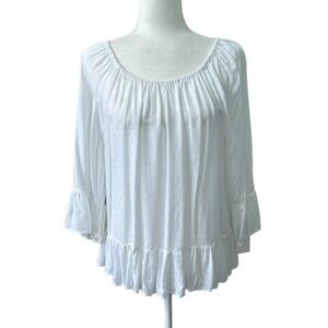 Velvet by Graham and Spencer White Off Shoulder Ruffle Boho Blouse Size Small